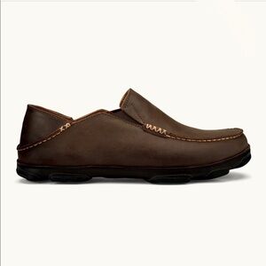 Olukai Moloā Leather Slip-On Shoes‎ in Dark Wood Size 8.5